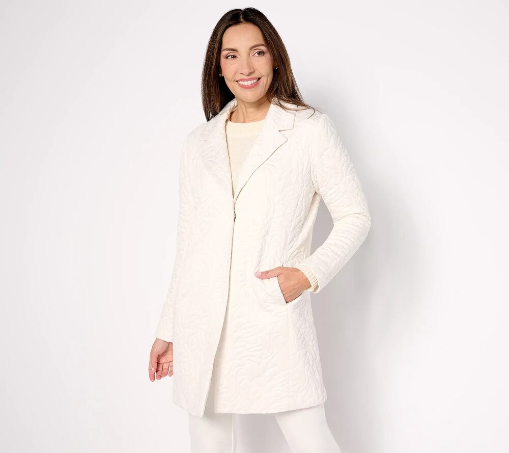 Susan Graver Jacket Womens LP Large Petite Ivory Quilted Lined Classic Minimal - Picture 1 of 13